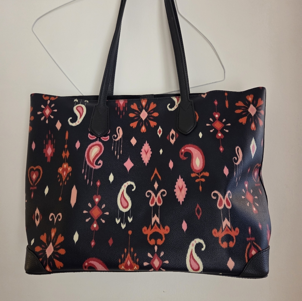 Black Floral Paisley TalbotsTote Bag with Pink & Orange Accents